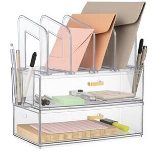 Acrylic Desk Organizer Clear Drawer File Holder Pen Storage Office Supplies Set